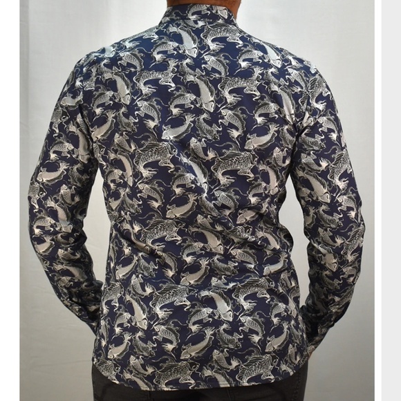 NWT Noize Amstrdm Navy Koi Long Sleeve Button Down - Picture 3 of 10